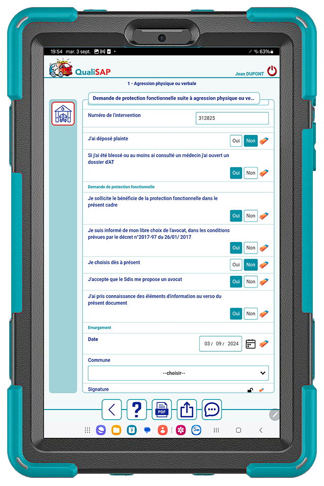 Tablette QualiSAP formulaire Agression